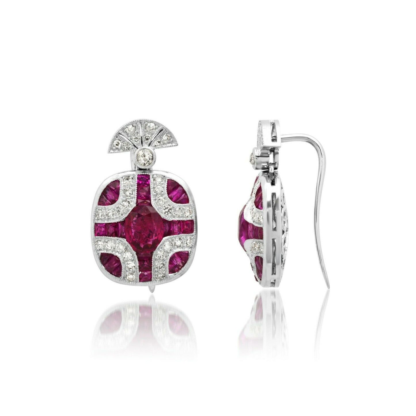 Art Deco Ruby Diamond Platinum Earrings Natural Handmade Certified