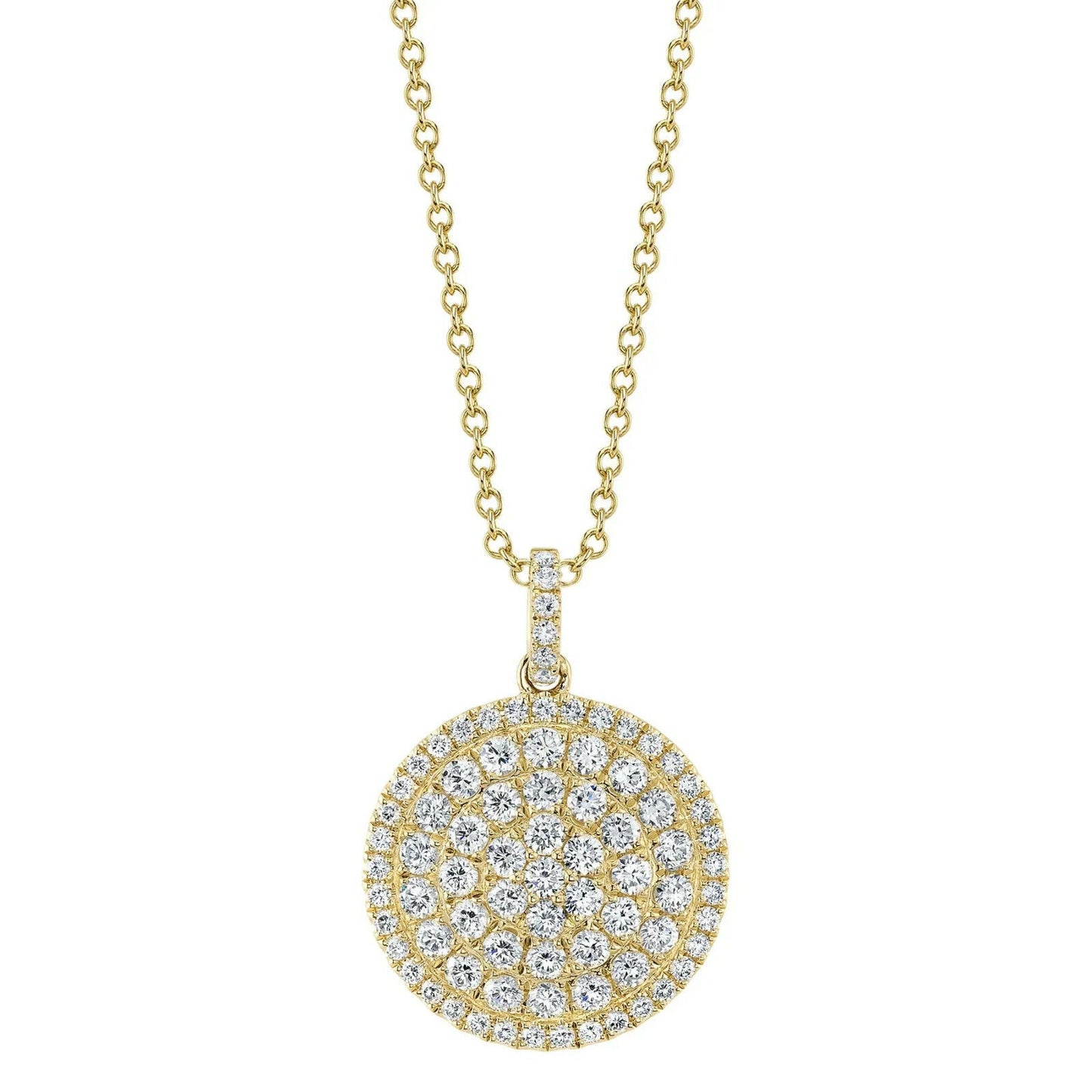 14K Gold 2.17CT  Diamond Circle Disc Necklace Round Cut Natural Women's
