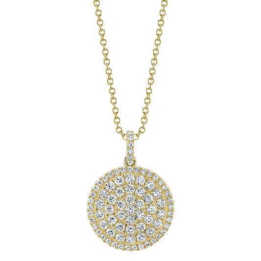14K Gold 2.17CT  Diamond Circle Disc Necklace Round Cut Natural Women's