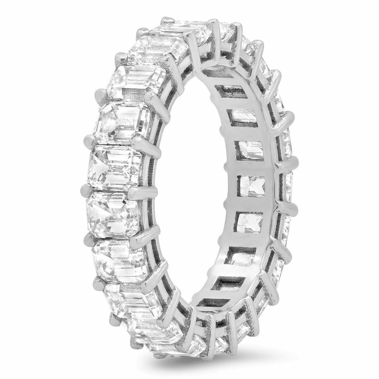 18K White Gold 6.14 CT Emerald Cut Diamond Eternity Ring Natural Certified Wedding