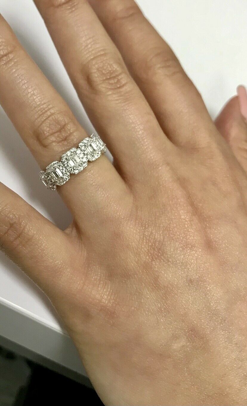 14K Gold 1.06 CT Emerald Cut Diamond Ring Engagement Anniversary Half Eternity