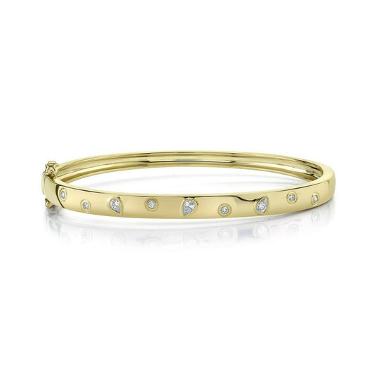 14K Gold 0.27 CT Pear Round Diamond Bangle Floating Bezel Bracelet
