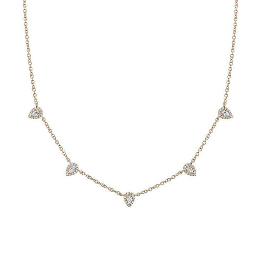 14k Gold 0.54 CT Diamond Pear Drop Necklace Natural Halo Round Adjustable