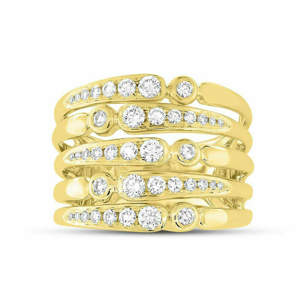14k Gold 0.75 CT Diamond Wide Cocktail Multi Row Band Ring Natural Round Cut