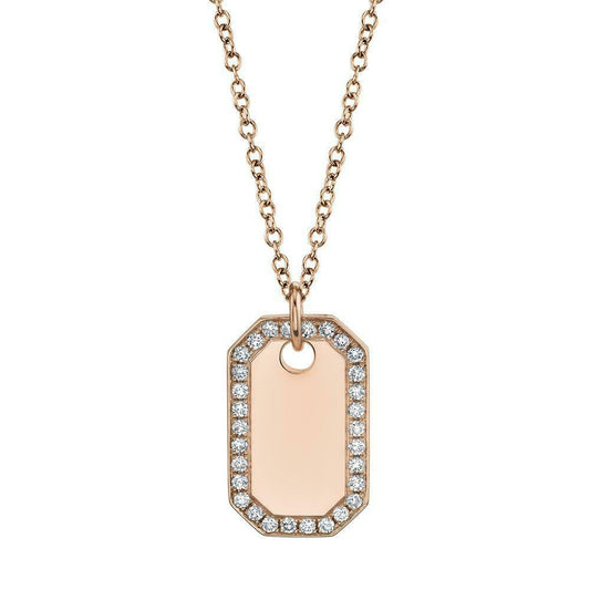 14K Gold 0.40CT Diamond Women's Dog Tag Necklace Pendant Round Cut Natural