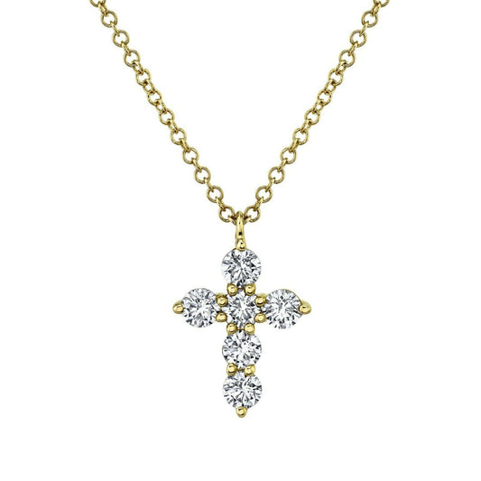 14K Gold 0.50 CT Diamond Cross Pendant Necklace Round Brilliant F VS2
