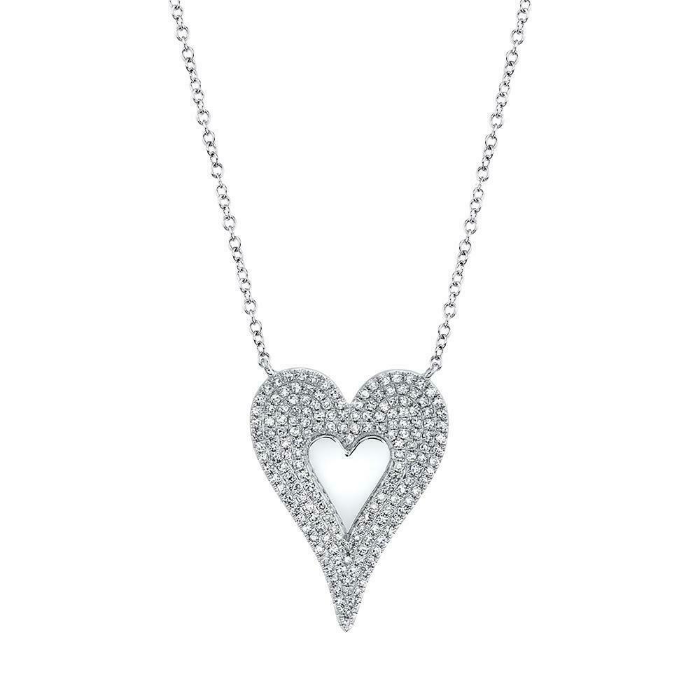 14K Gold 0.38CT Diamond Heart Necklace Pendant Women Natural Round Cut