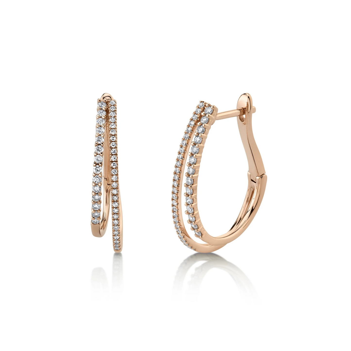 14k Gold 0.44 CT Diamond Twin Hoop Earrings Natural Round Cut