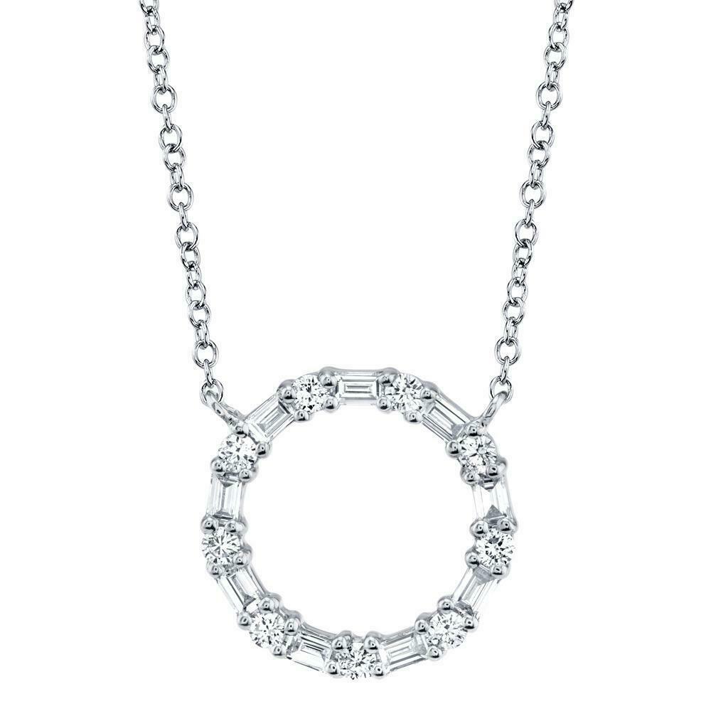 14K Gold 0.28 CT Diamond Baguette Open Circle Pendant Necklace Round