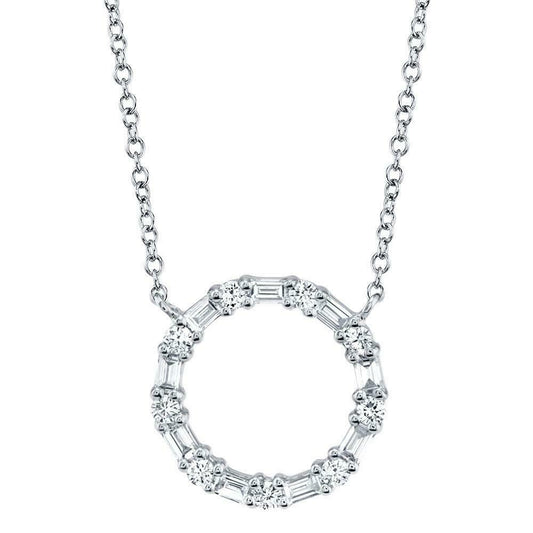 14K Gold 0.28 CT Diamond Baguette Open Circle Pendant Necklace Round