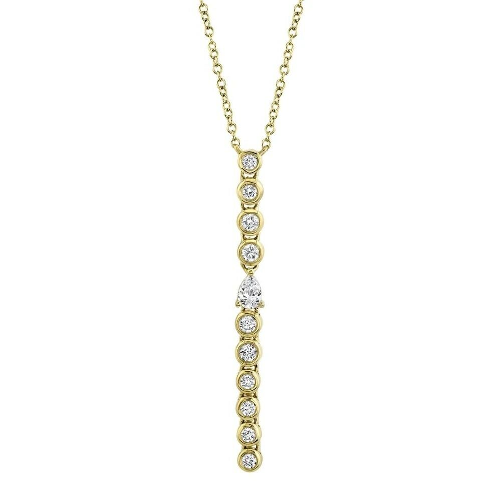 14K Yellow Gold 0.35 CT Diamond Drop Y Necklace Pear Round Cut Bezel Certified Natural