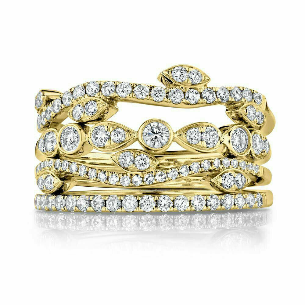 Sundance Stackable Rings Set 14K Gold 0.78 CT Diamond Stackable Rings Set 4 Bands Mix Match Round S ...