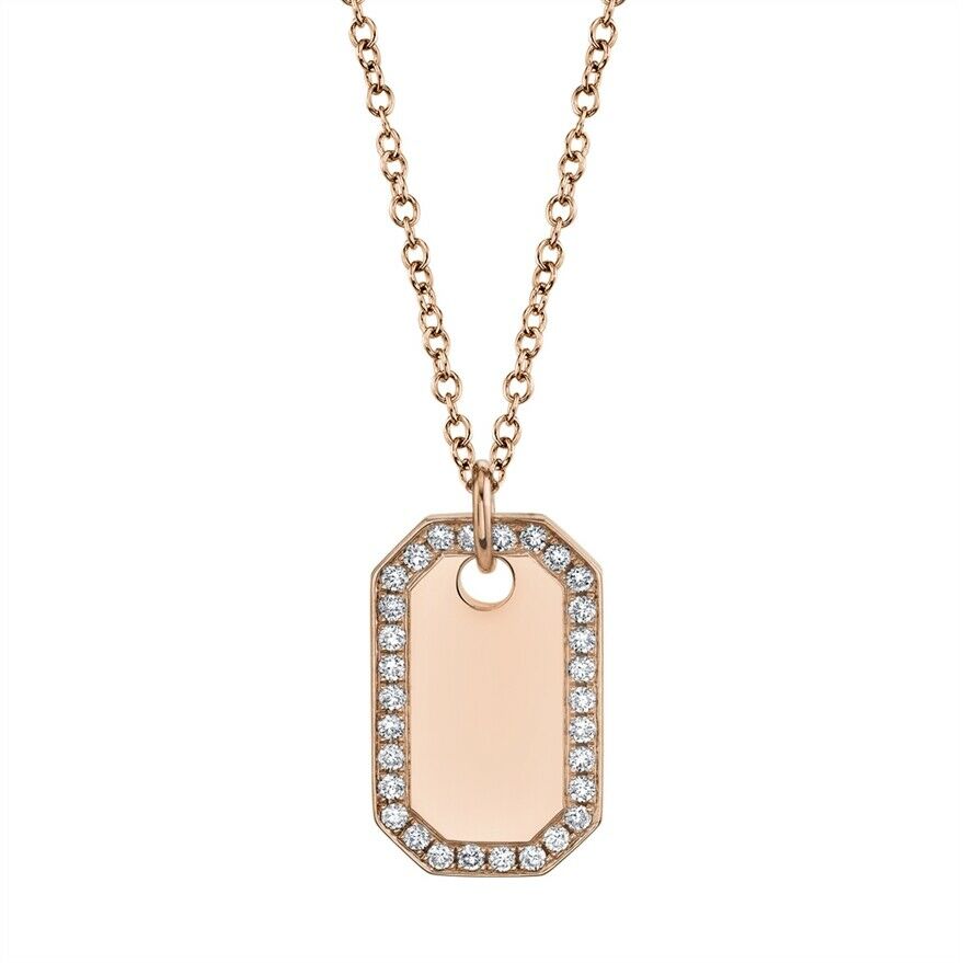 14K Gold 0.40 CT Round Cut Diamond Dog Tag Pendant Necklace Unisex