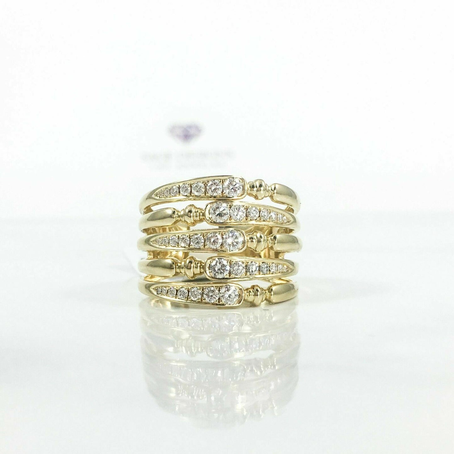 14k Gold 0.75 CT Diamond Wide Cocktail Multi Row Band Ring Natural Round Cut