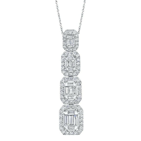 Baguette Diamond Drop Pendant 14k White Gold Natural Round Cut Necklace 1.39ct