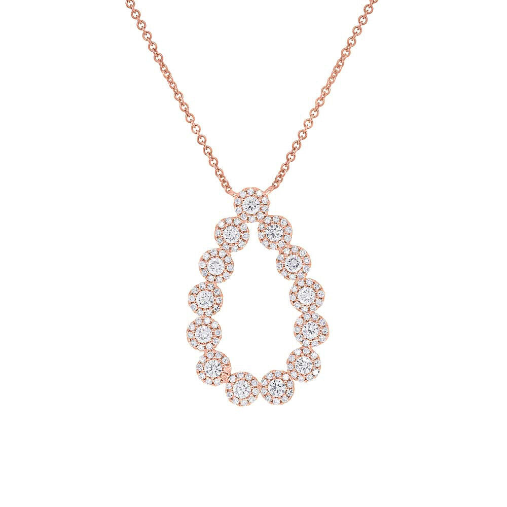 14K Gold 0.80CT Diamond Pear Halo Tear Drop Pendant Necklace
