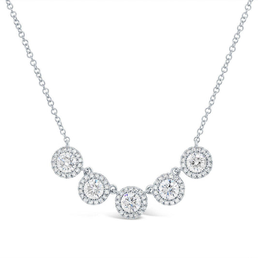 14k Gold 1.22 CT Diamond Pendant Pave Halo 5 Stone Lady's Necklace