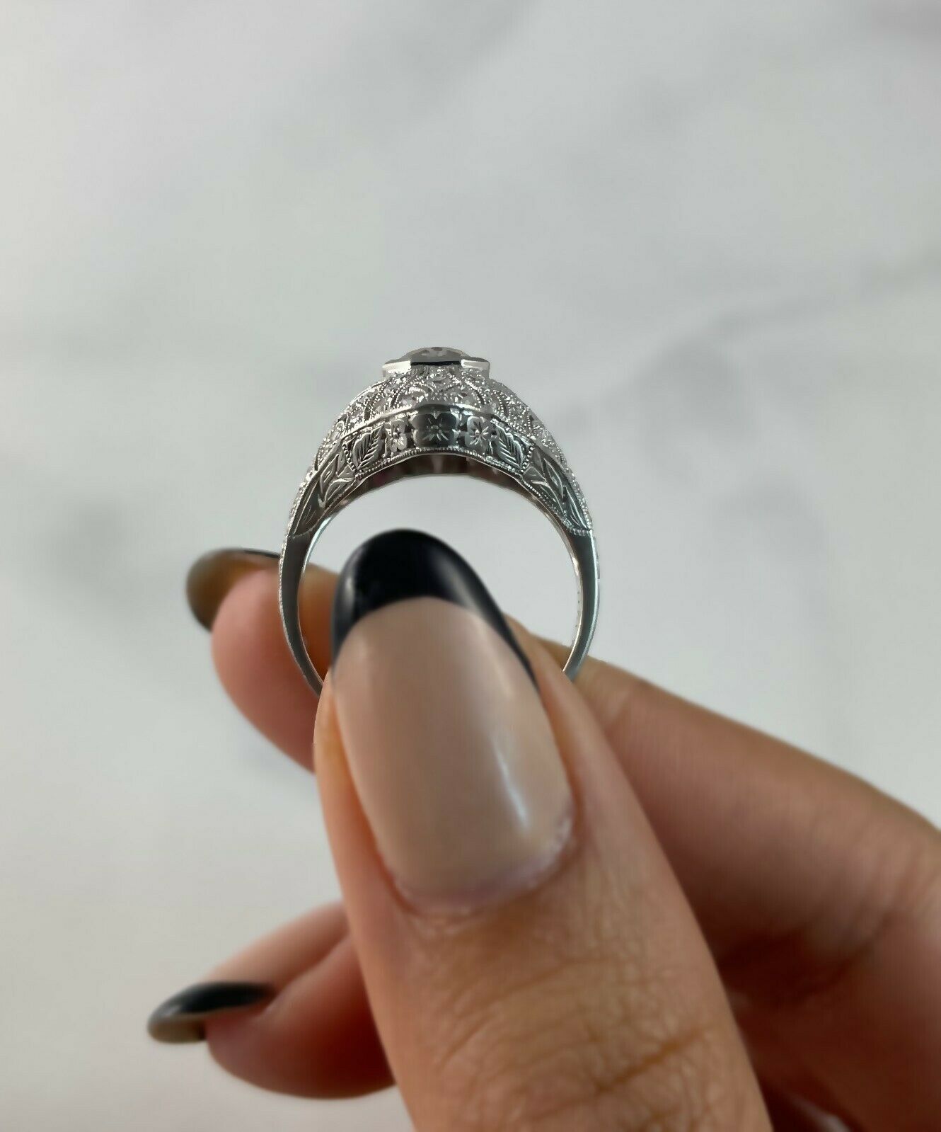 Platinum Diamond Ruby Ring Art Deco Handmade Natural