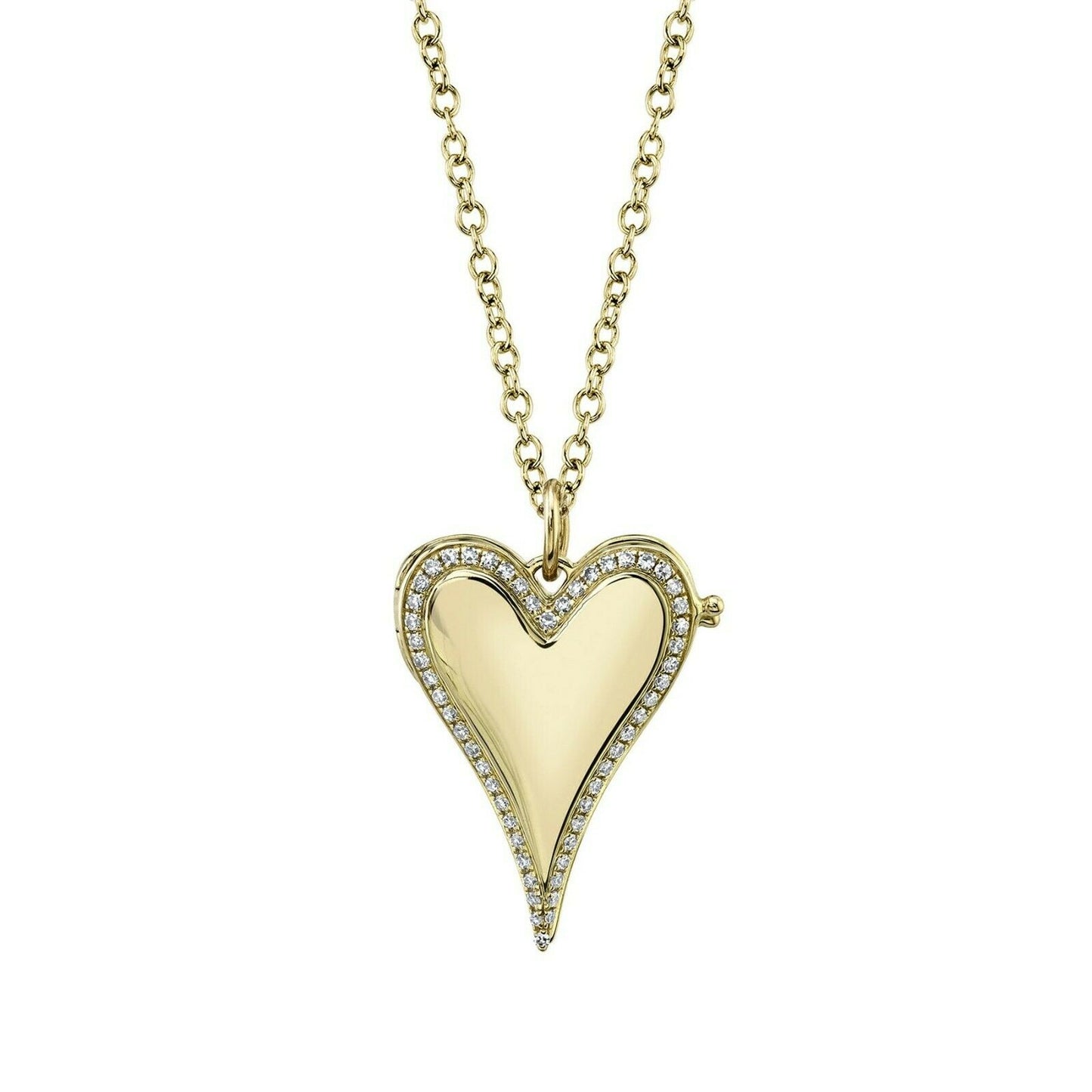 14K Yellow Gold Diamond Heart Locket Necklace Natural 0.13CT