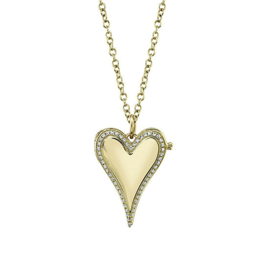 14K Yellow Gold Diamond Heart Locket Necklace Natural 0.13CT