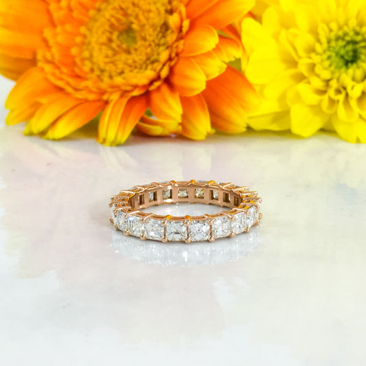 Asscher Cut Diamond Eternity Ring 18K Gold Engagement Band Wedding Natural