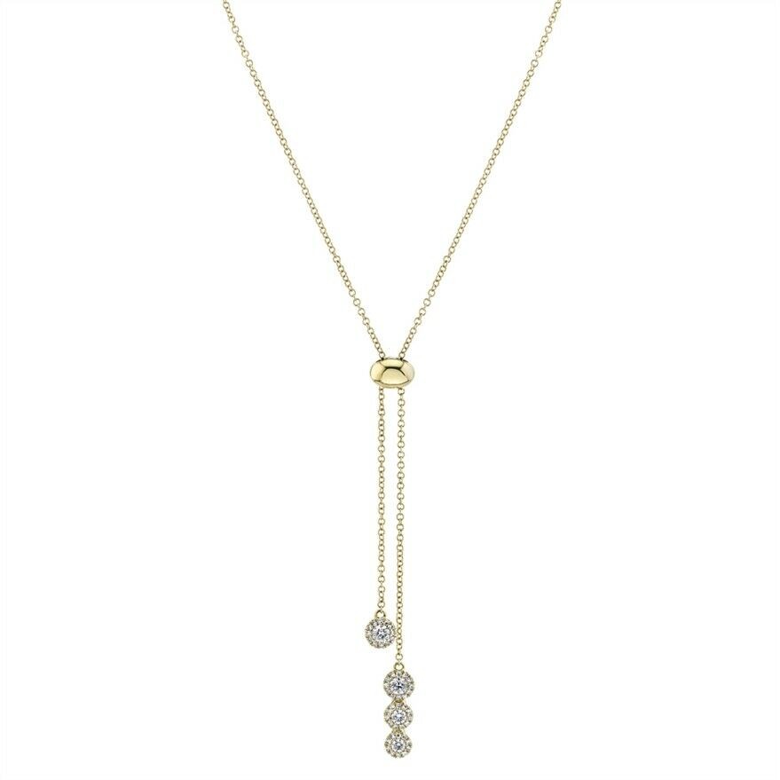 Diamond Lariat Bolo Y Necklace 14K Yellow Gold Round Cut Womens Adjustable Chain