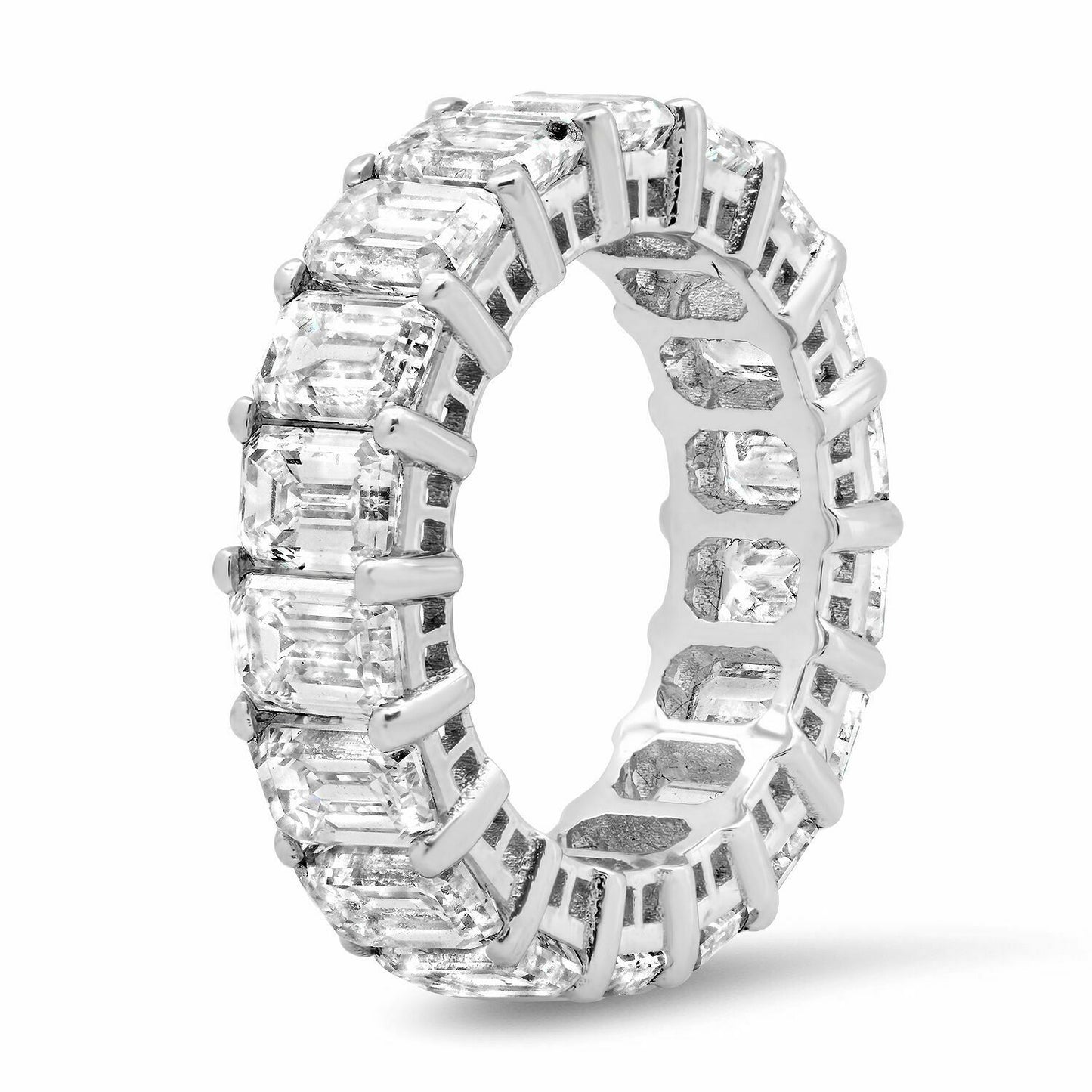18K White Gold 9.06 CT Emerald Cut Diamond Eternity Ring  Engagement Band Natural