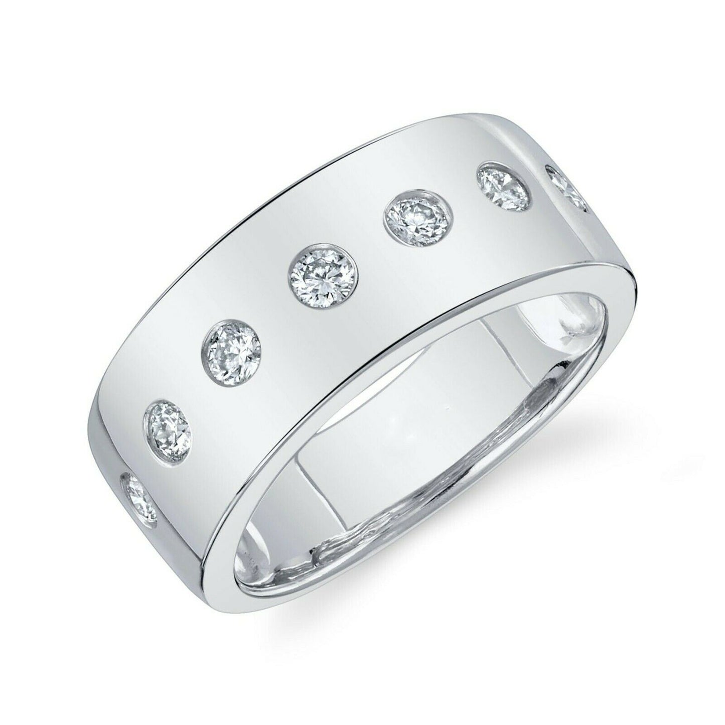 14K Gold 0.40 CT Diamond Bezel Set 7 Band Ring Women's Round Cut