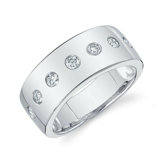 14K Gold 0.40 CT Diamond Bezel Set 7 Band Ring Women's Round Cut