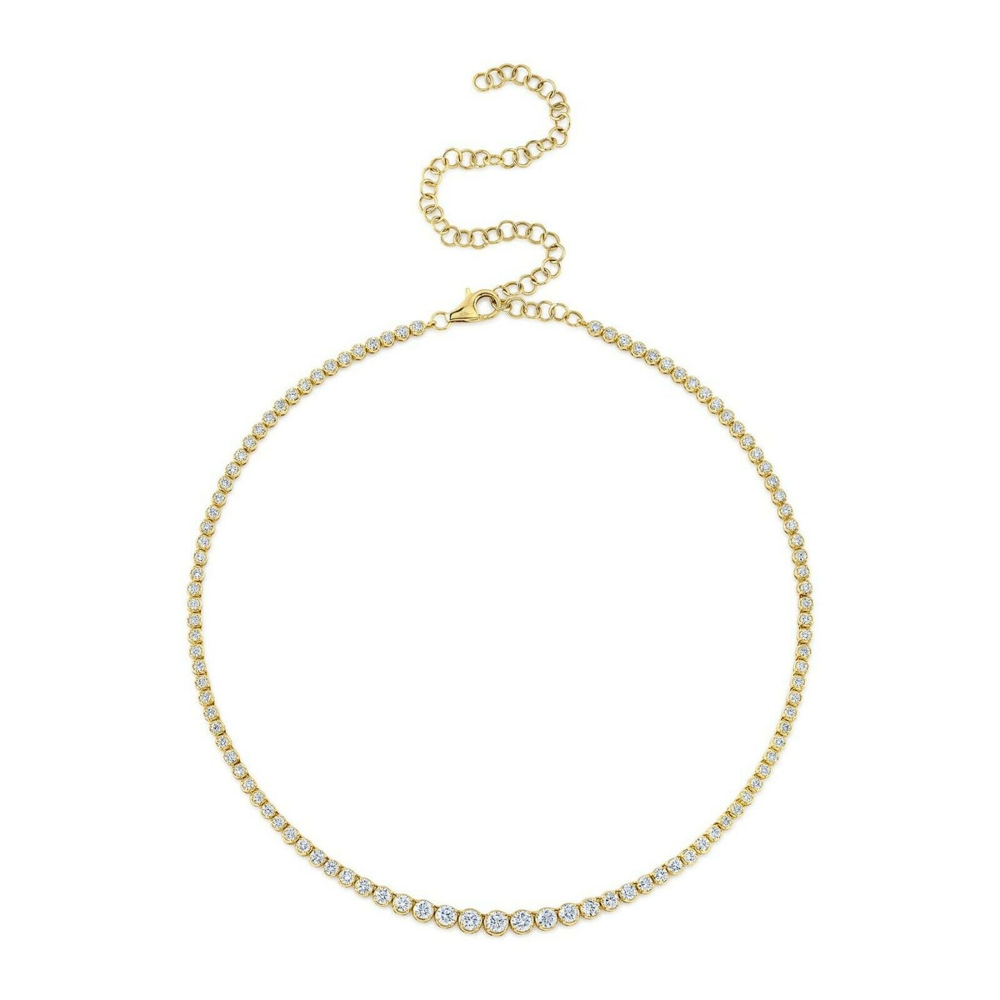 14K Gold 4.73 CT Graduating Diamond Tennis Necklace Crown Setting Round