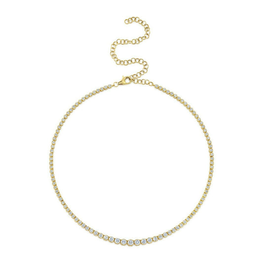 14K Gold 4.73 CT Graduating Diamond Tennis Necklace Crown Setting Round