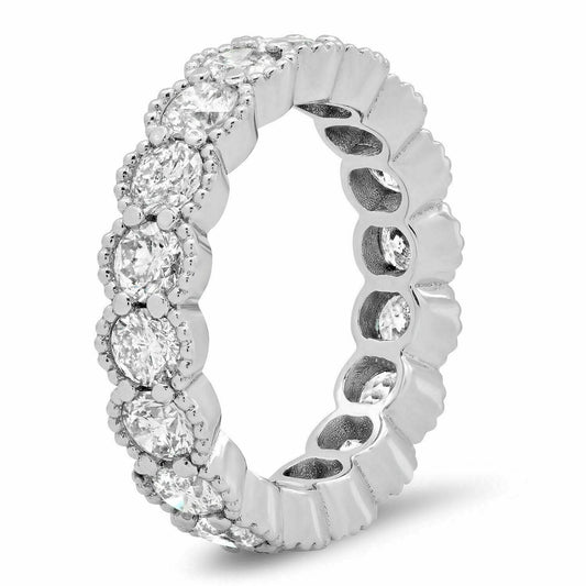 18K Gold 3.26 CT Bezel Diamond Eternity Ring Beaded Milgrain Round Cut Natural