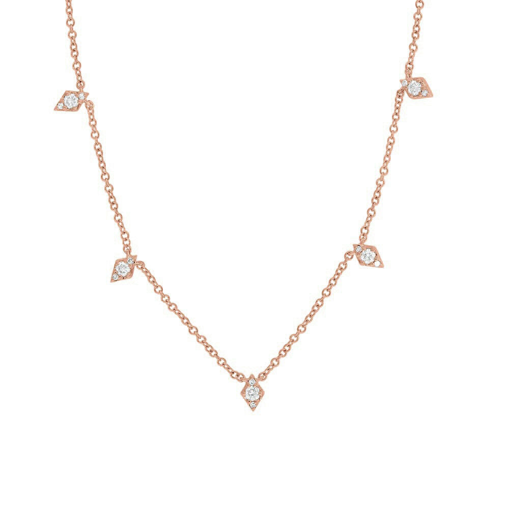 14K Gold 0.19 CT Women's Diamond Necklace Kite Shape Round Cut Natural
