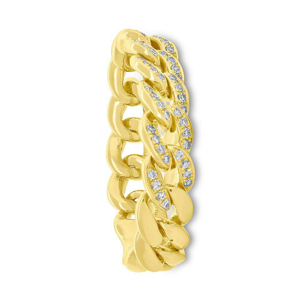 14K Gold 0.20CT Natural Diamond Flexible Braided Cable Chain Link Ring