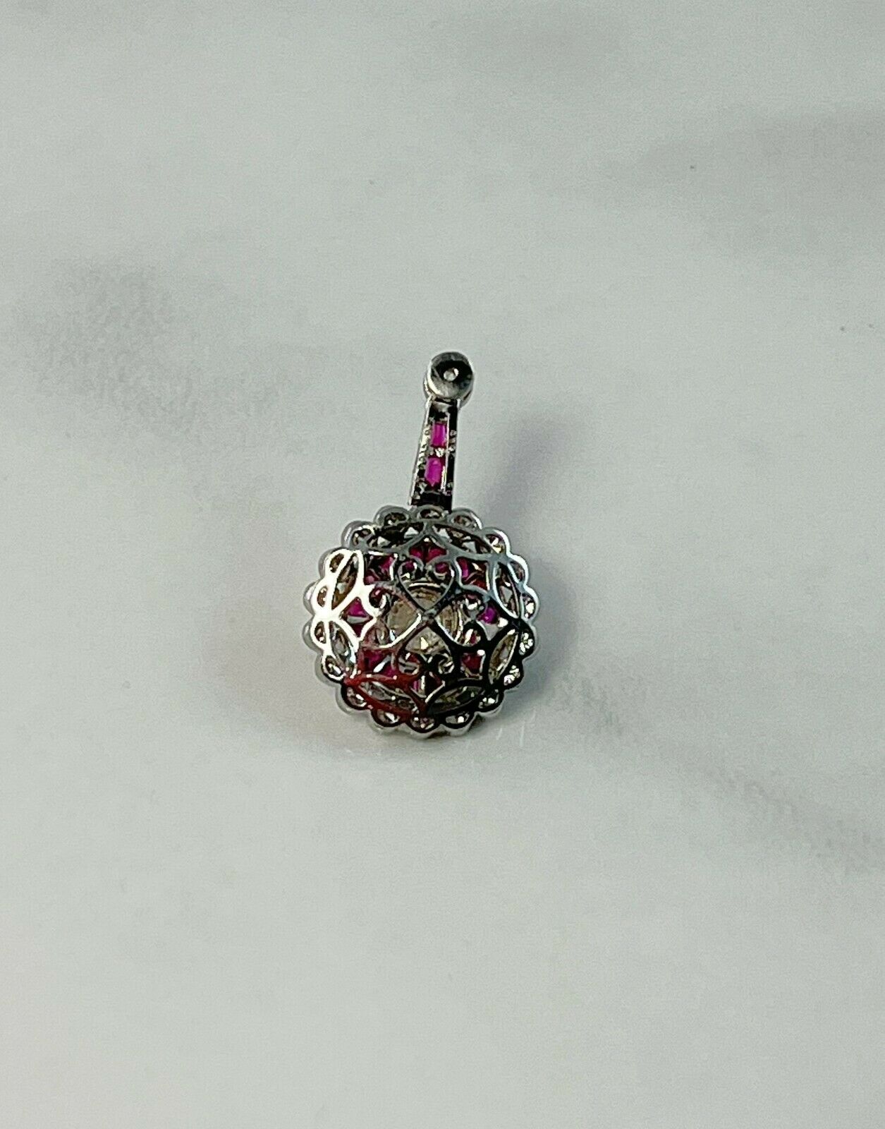 Art Deco French Cut Ruby Diamond Pendant Necklace Platinum Natural Chain Included