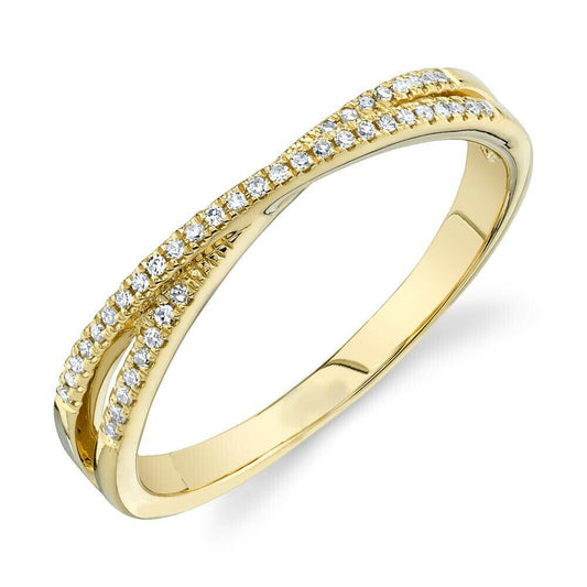 14K Gold 0.09 CT Diamond Crossover Ring Natural Round Cut Minimalist Band
