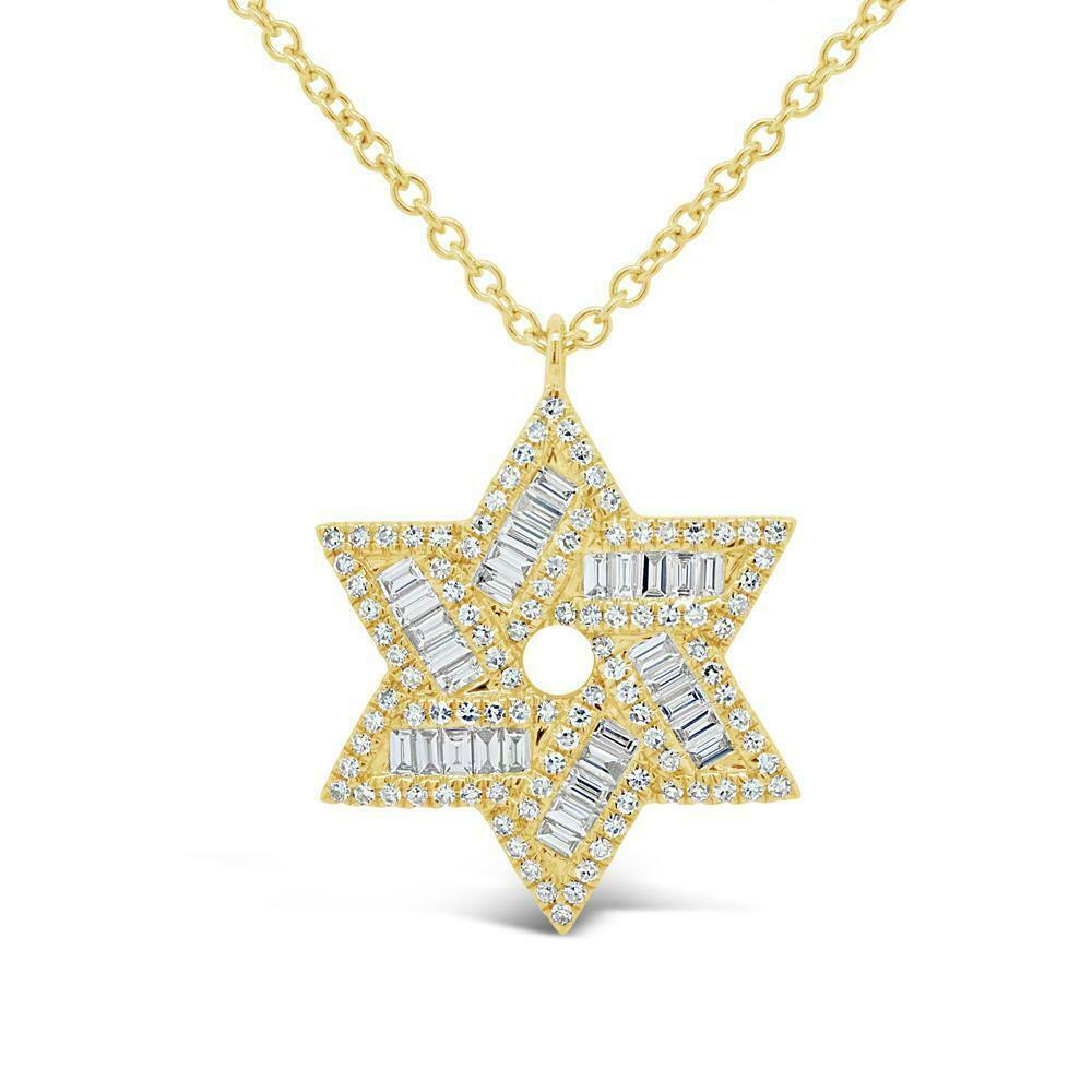 Baguette Diamond Star of David Pendant 14k Yellow Gold Natural Necklace 0.73ct F