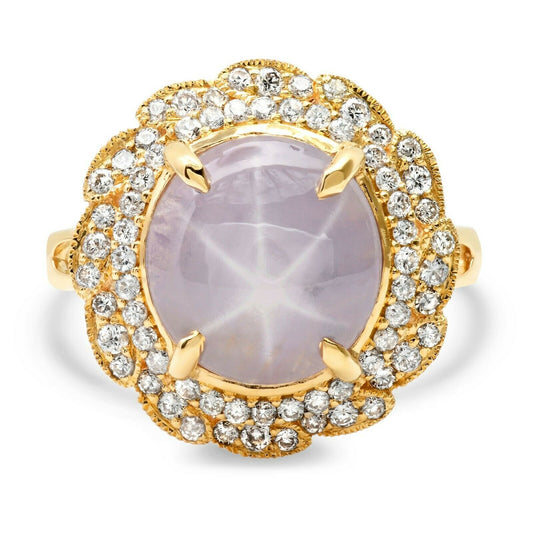 14K Gold 6.40 CT Diamond Star Sapphire Ring  Certified Natural 6 Star Asterism