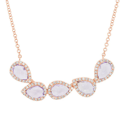 14K Gold 1.96 TCW Amethyst Diamond Pendant Necklace Natural Pear Cut Purple