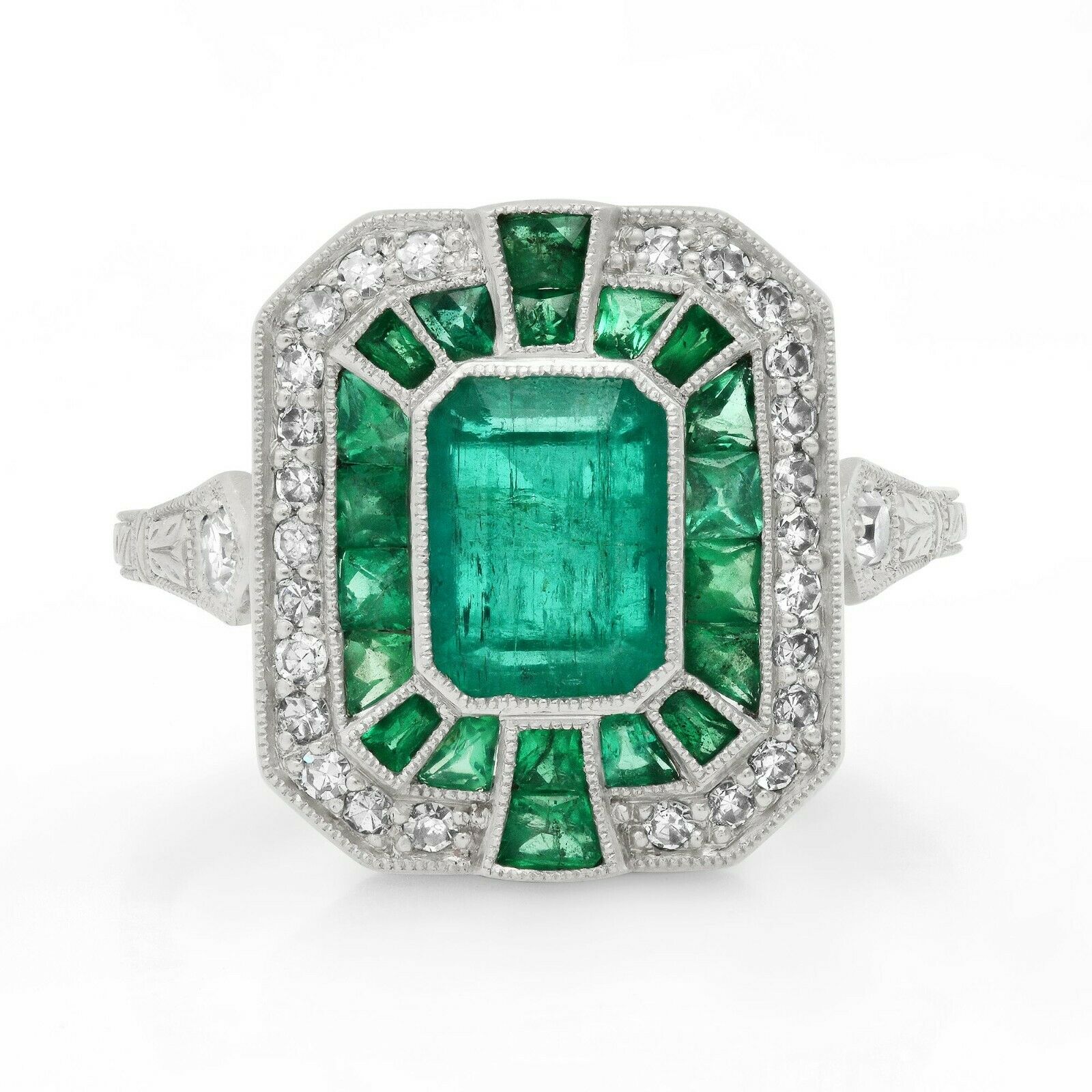Emerald Platinum Diamond Ring Art Deco Handmade Certified Natural ...