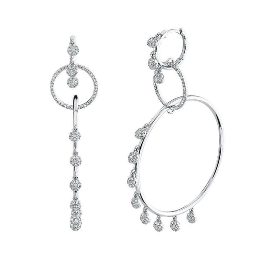 14K Gold 0.87 CT Diamond Circle Hoop Drop Dangle Earrings Natural Round 2.40" Long