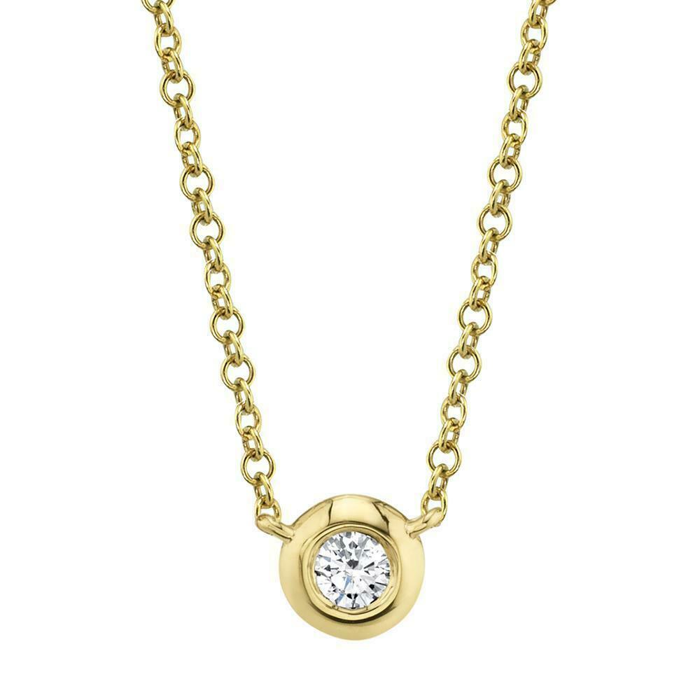 14K Gold Diamond Bezel Necklace Pendant 14K Gold Round Solitaire Circle Jewelry