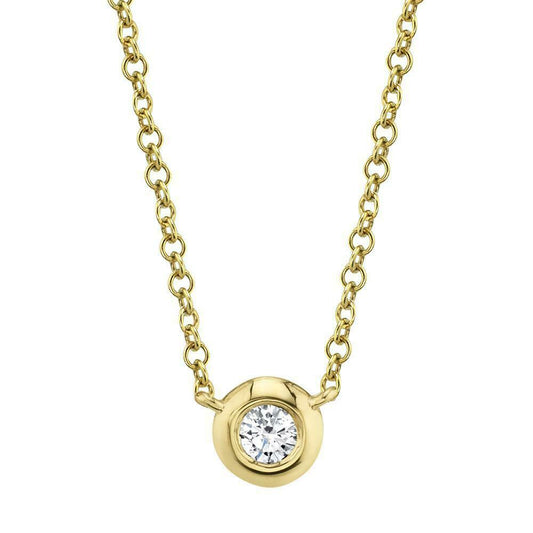 14K Gold Diamond Bezel Necklace Pendant 14K Gold Round Solitaire Circle Jewelry