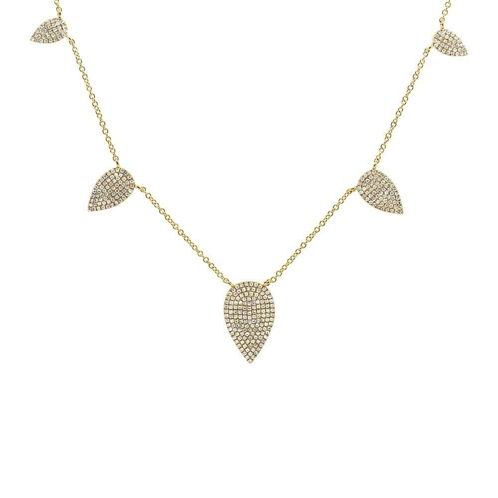 14K Gold 0.72 CT Diamond  Pear Shape Pave Natural Pendant Necklace