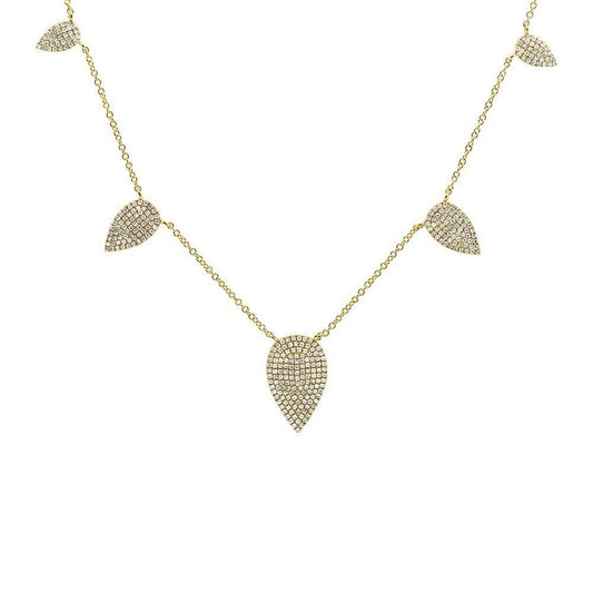 14K Gold 0.72 CT Diamond  Pear Shape Pave Natural Pendant Necklace