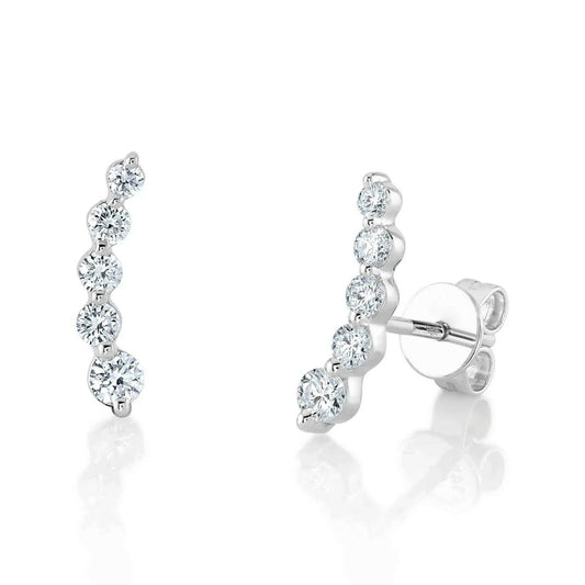 14K Gold 0.46CT Diamond Ear Crawler Earrings Climbers Round Cut Graduating