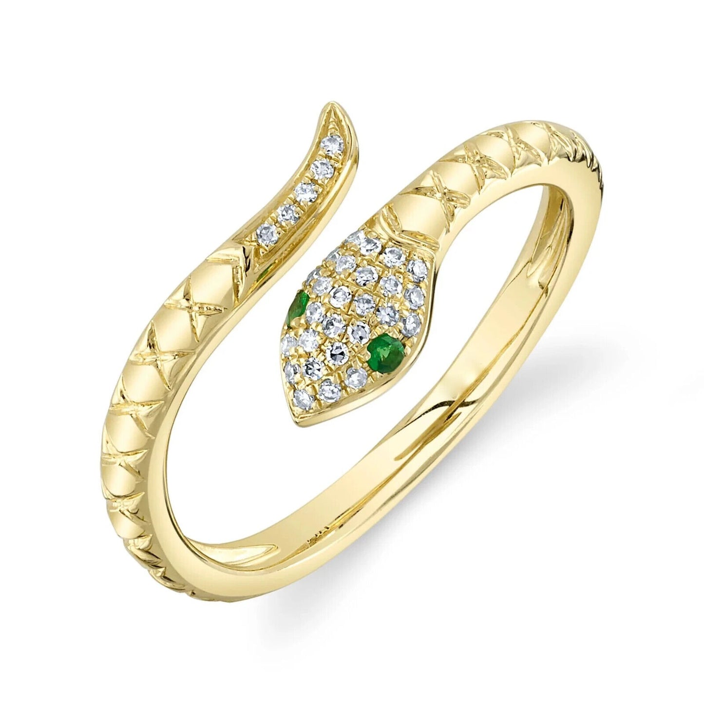 14K Gold Diamond Emerald Snake Ring