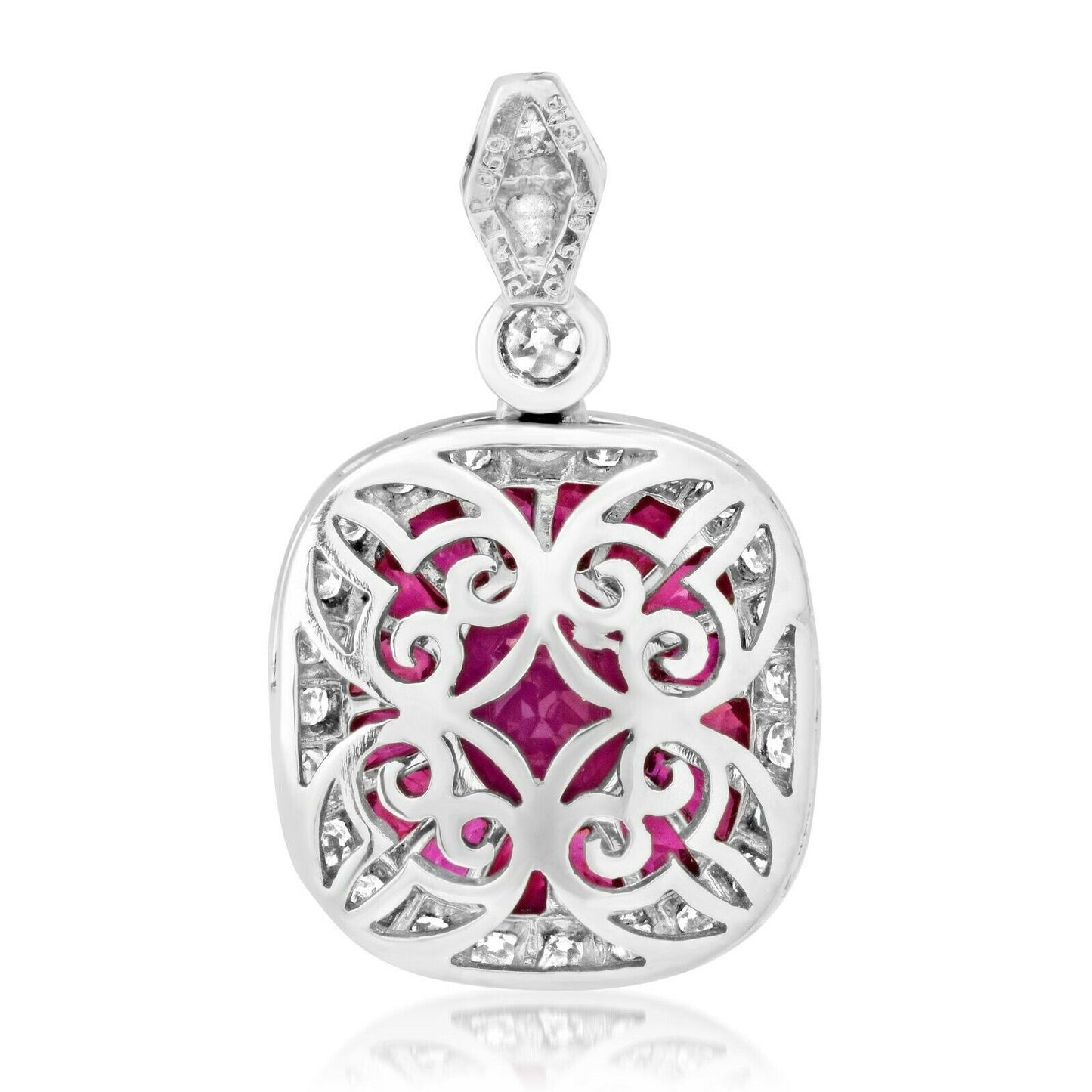 Art Deco Ruby Diamond Platinum Pendant Necklace Natural Chain Included
