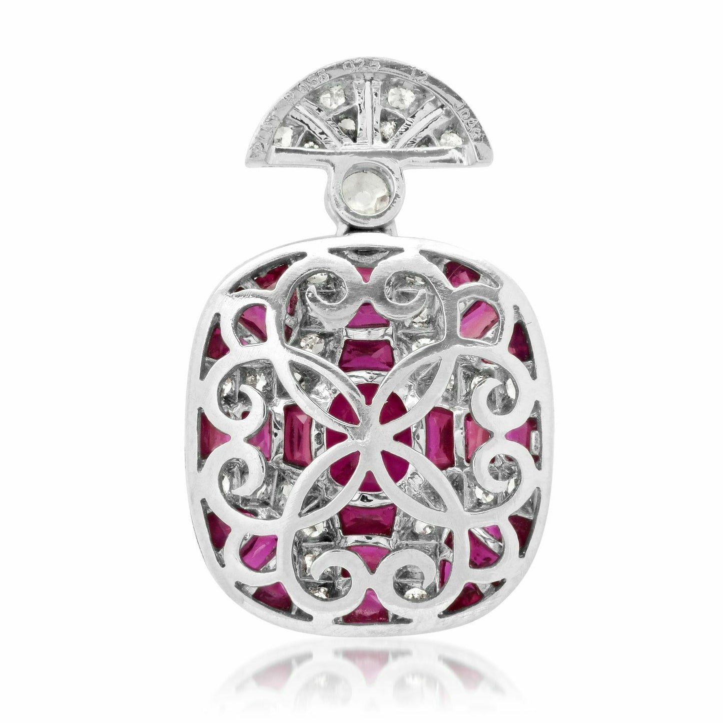 Ruby Diamond Platinum Pendant Necklace Art Deco Oval Cut Antique Finish Natural