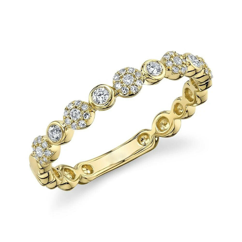 14K Gold 0.22 CT Bezel Cluster Alternating Diamond Ring Band Womens Natural Cut